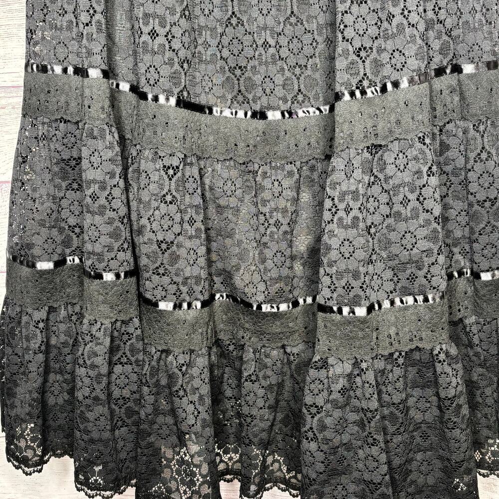 The Pitchfork Brand Tired Black Midi Lace Lined Witchy Goth Skirt Size Medium - Picture 4 of 10